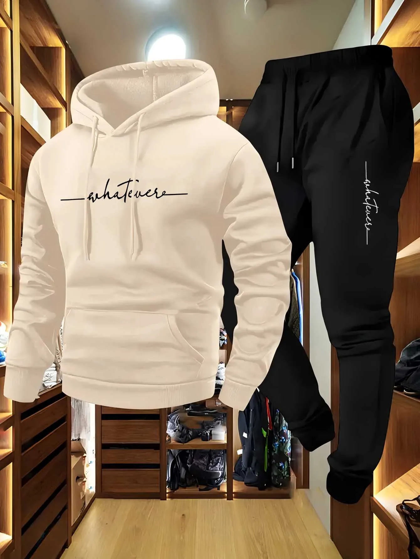 2026 Men 2 Piece Lightweight Warm Tracksuit Hooded Sweatshirt And Jogger Pants Trendy Hip Hop Style Casual Sports Outfit Set view 2