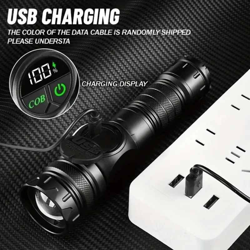 Linterna LED 5 modos de iluminación Luz lateral roja COB con imán Antorcha recargable por USB Batería incorporada para senderismo