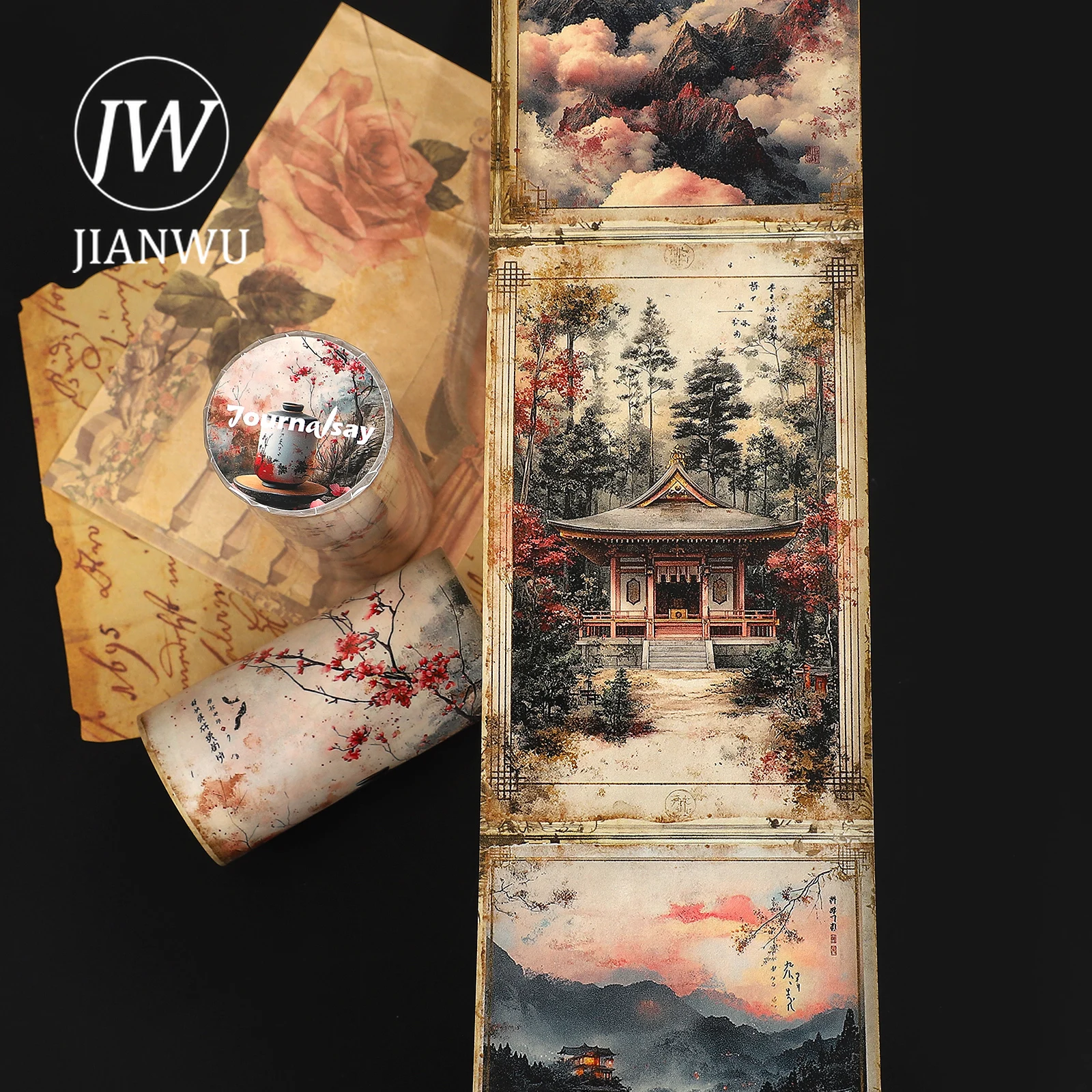 JIANWU 80 مللي متر * 205 سنتيمتر أزهار الكرز خمر شخصية المشهد المواد الكولاج سجل القصاصات اشي الشريط الإبداعية مجلة القرطاسية