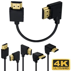 OD 3.0mm Super miękkie kompatybilne z HDMI 2.0 z męskiego na męskie lewego prawego kąt nachylenia cienkie krótkie kabel 4k Hd @ 60hz lekki przenośny