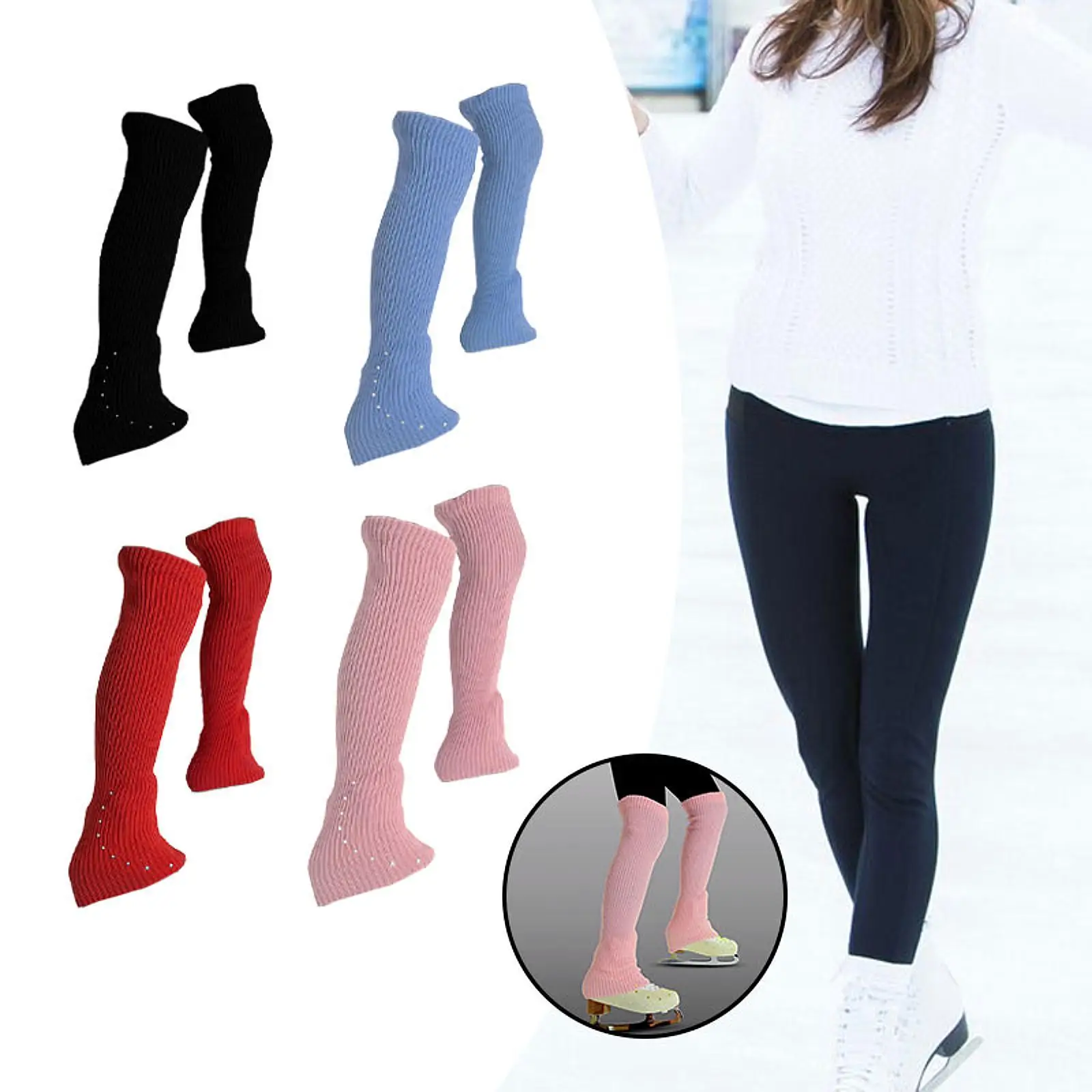 Figure Skating Leg Warmers Knitting Long Leg Warmers Supplies Fashion Cover Skating Socks for Sports Party Yoga Cold Weather