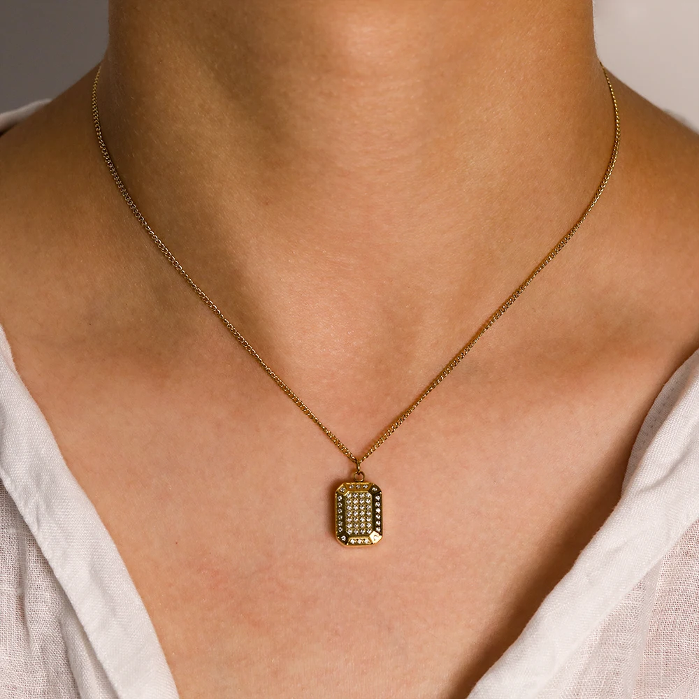 Joolim Jewelry Wholesale No Fade Fashion Luxury Full Zircon Chocolate Pendant Stainless Steel Necklace Gift For Couples