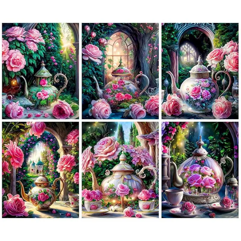 

CHENISTORY Abstract Paint By Numbers Handpainted Teacup Decorative Paintings Scenery Number Paiting Living Room Decoration