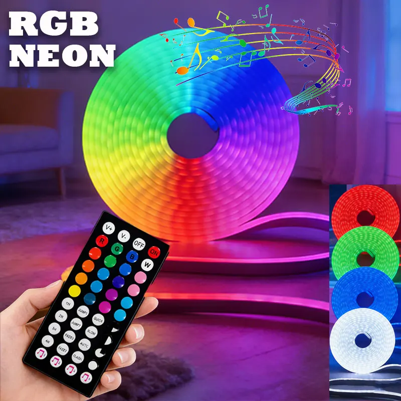 

5V RGB Neon Strip Light with 44-Key Remote Dimmable for TV Backlight & Home Decoration