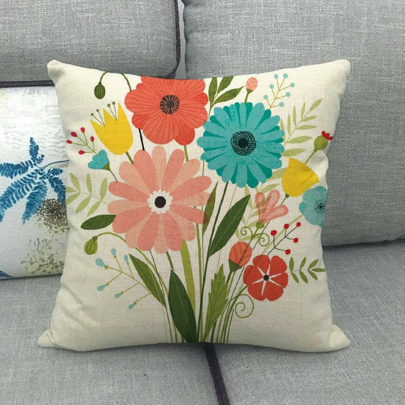 Frühlingsblume Leinen Dekokissenbezug Roter Blumenkissenbezug für Kissen Sofa Bett Gartenstuhl Kissenbezug Home Decor Zimmer 45z45