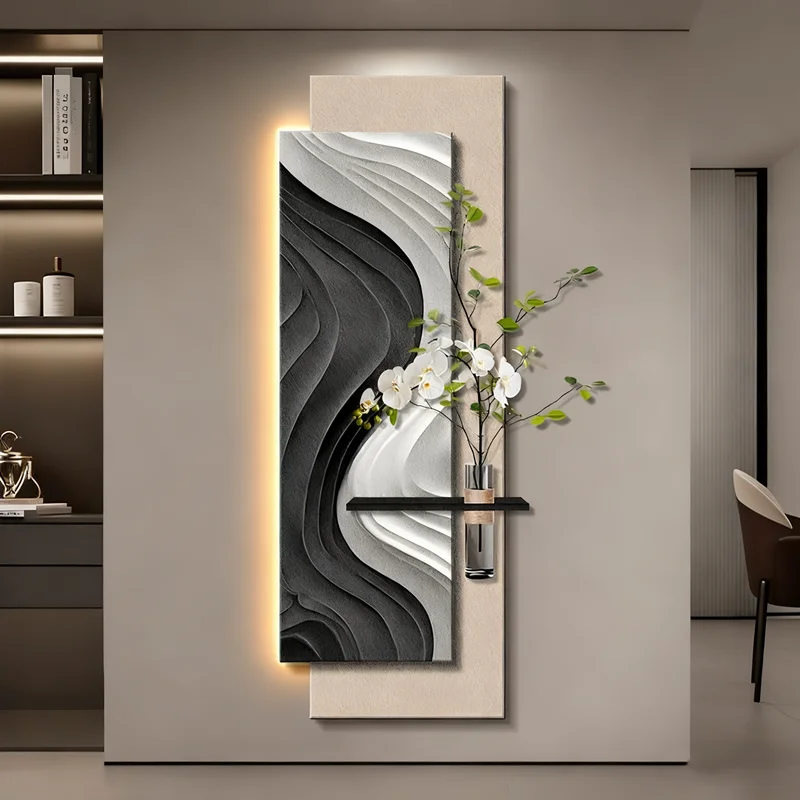 Modern High-end Entrance Decorative Painting Hydroponic Green Plant Sandstone Painting Hanging Painting Corridor End Mural Lamp