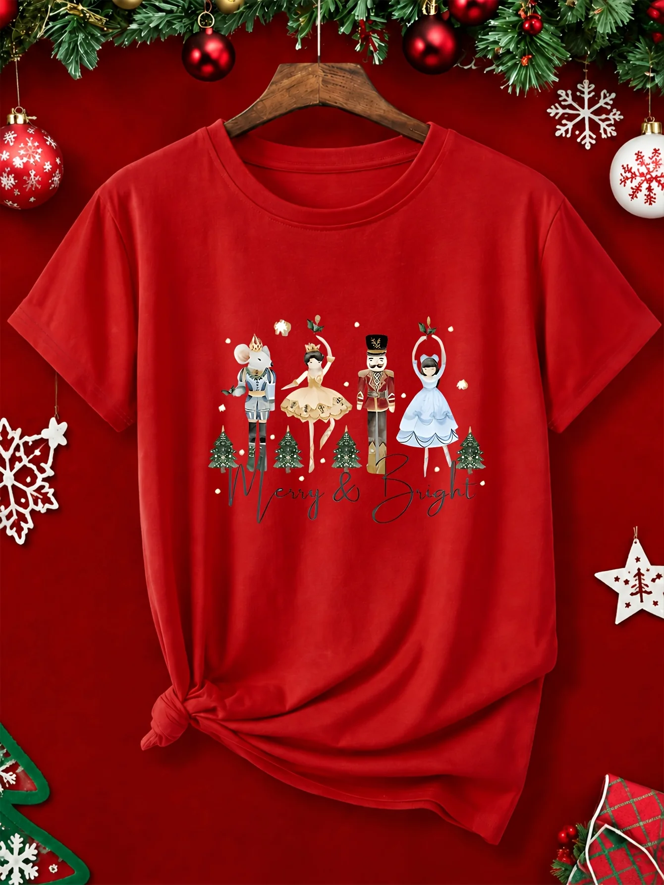 Women's Round Neck Short Sleeve T-Shirt with Mr Walnut and Princess Cartoon Print Casual Comfortable Stylish Circle Pattern