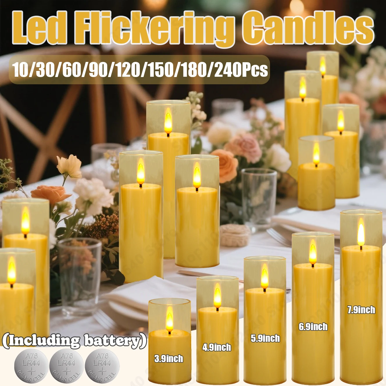 

Wedding LED Pillar Candles Flickering Flameless Candles Acrylic Electric Candles Bulk with Battery Operated Home Outdoor Decor