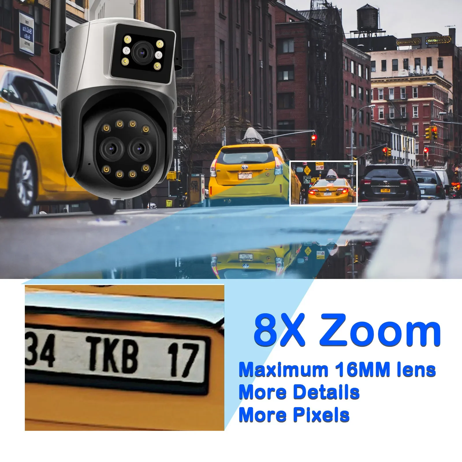 12MP 8X Zoom PTZ WiFi Camera Three Lens Dual Screen Color Night Vision Outdoor Security IP Camera CCTV Surveillance Camera ICSEE