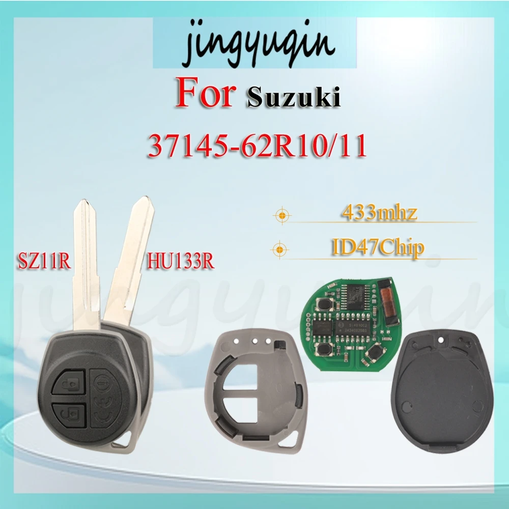 Jingyuqin 433mhz FSK ID47Chip Remote Car Key For Suzuki Swift Ignis 37145-62R10 37145-62R11 key blade SZ11R HU133R