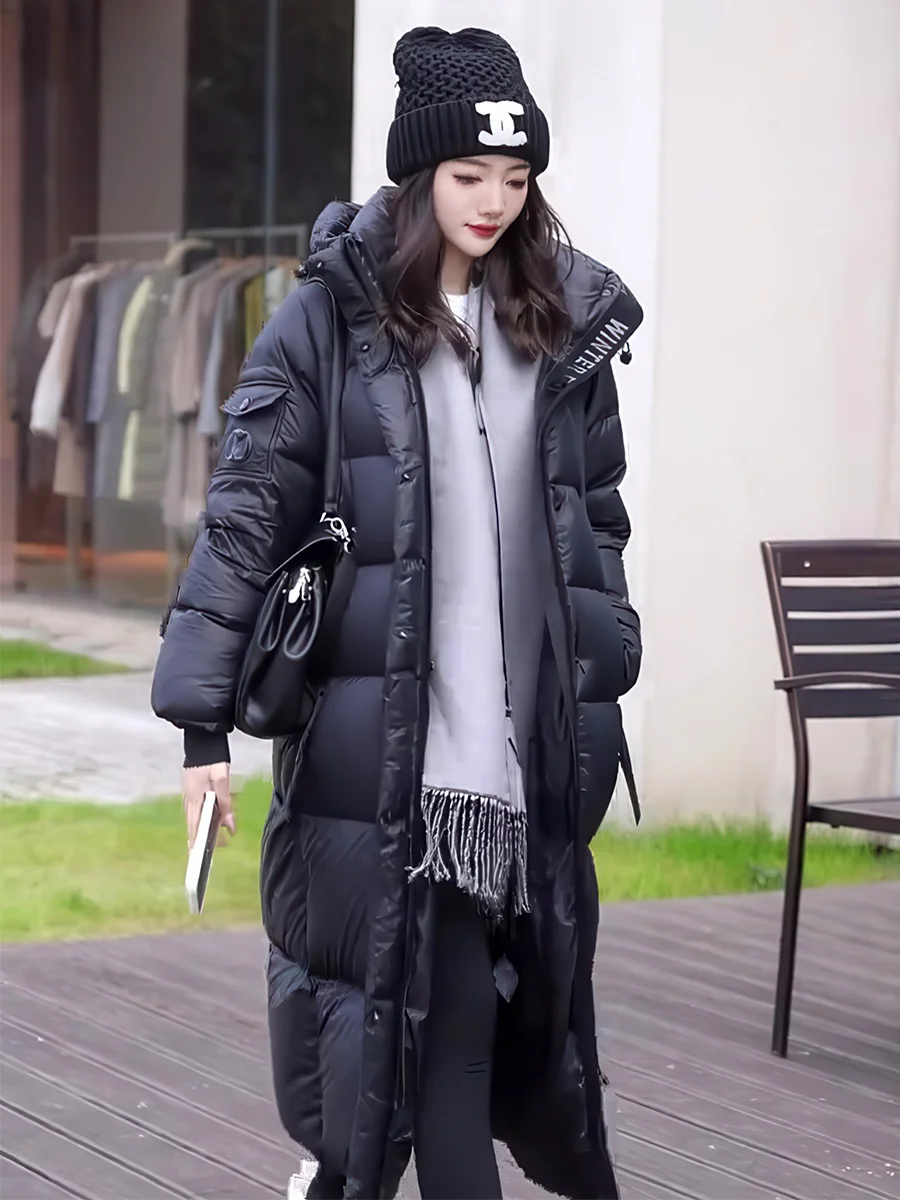 

Korean Sle Long Hooded down Jaet Women's Thi Warm White Du Feather Extreme Cold Resistant Outerwear Winter Coat