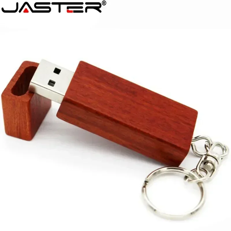 JASTER Drewniany pendrive USB Pendrive 4GB 16GB 32GB 64GB 128GB Kreatywna pamięć U Disk z metalowym brelokiem 1 SZTUK Darmowe logo