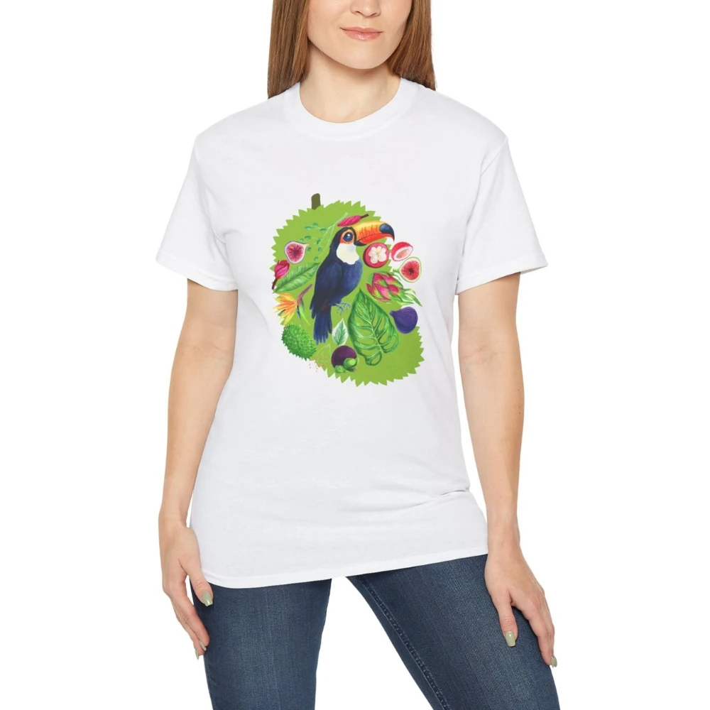 

Tropical Durian Fruity Creative Design T-Shirt Ramphastos Toco Tropical Species Series Tshirt Men Women Fashion Cotton Tee Tops