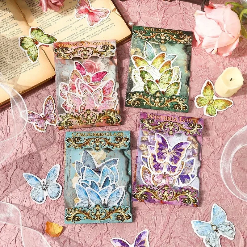 20Sheets Rococo Flower Sticker Retro Gorgeous Material Paper Butterfly Flower Handbook Collage Writing Scrapbook Cut 178*113mm