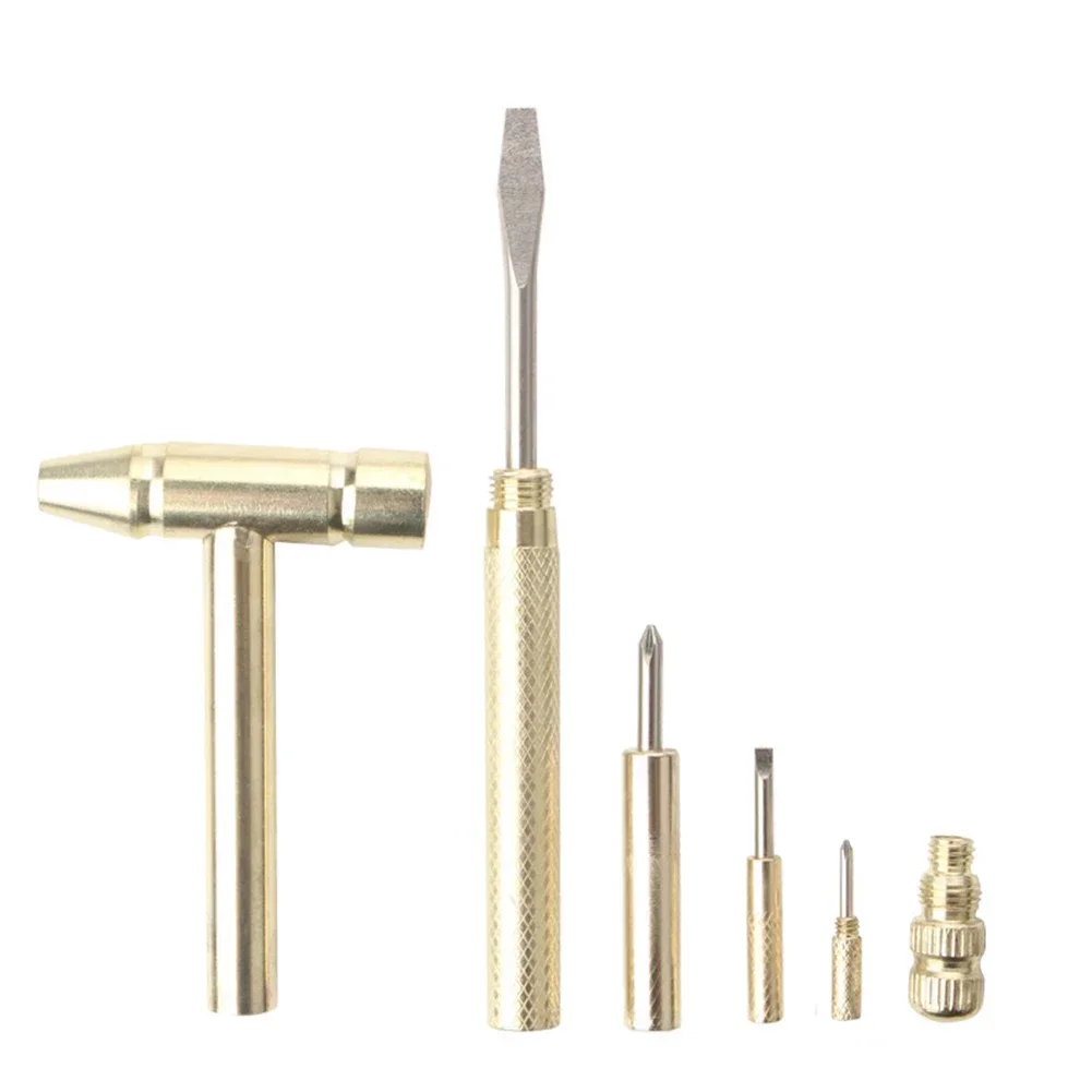 6 In 1 Micro Multifunction Multi Brass Hammer 3 Kinds Screwdriver Bits Pocket Small Hammer Hand Tools For Jewellers DIY Tools