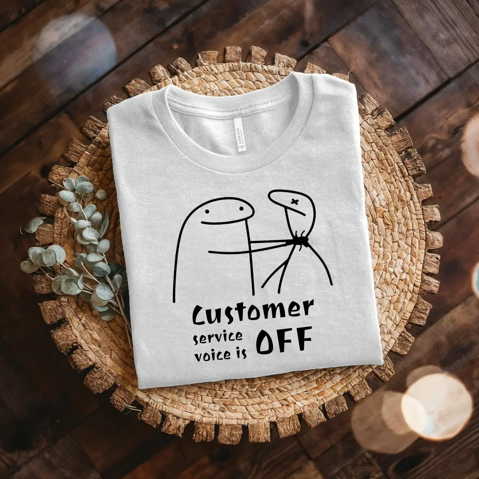 Customer Service Voice OFF Funny Meme T Shirt Cotton Humorous Casual Top for Friends Colleagues vintage Washed Stretched