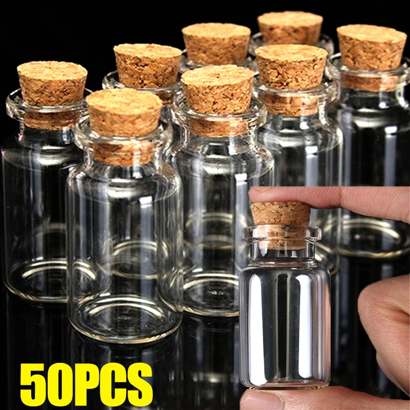 50/10Pcs Mini Clear Glass Bottles with Cork Stopper Message Bottle Empty Spice Storage DIY Bottle Wishing Drifting Bottle Gifts