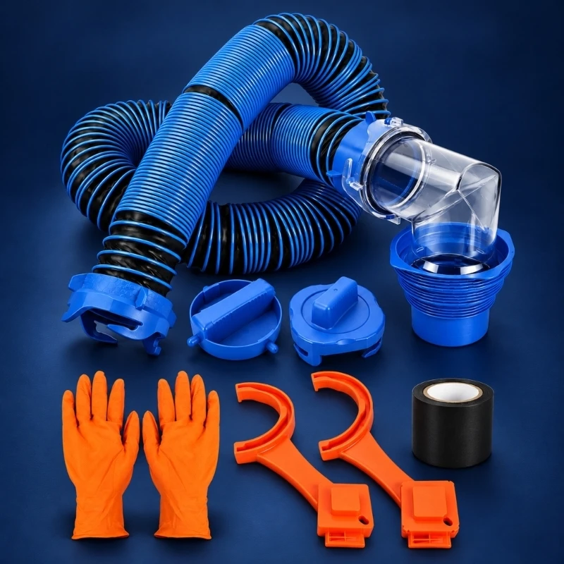 3FT/10FT Motorhome Sewer Hose with Transparent 90-Degree Elbow and Rotating Fittings for Viewing Waste Discharge During H9EE