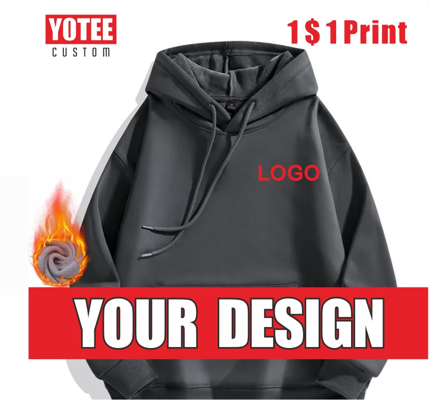 

YOTEE Customized Thick Hoodie Logo Custom Printed Embroidery Casual Hoodie Winter Personalized Street Long Sleeve Sweatshirt