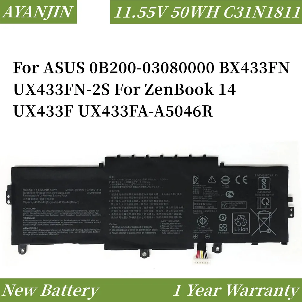 

C31N1811 11.55V 50WH Laptop Battery For ASUS 0B200-03080000 BX433FN UX433FN-2S For ZenBook 14 UX433F UX433FA-A5046R