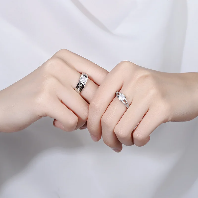 2Pcs Silber Farbe Luxus Zirkon Paar Ringe Für Frauen Für Immer Endlose Liebe, Verlobung, Hochzeit Bands Ring Valentinstag Geschenke – Detail 7