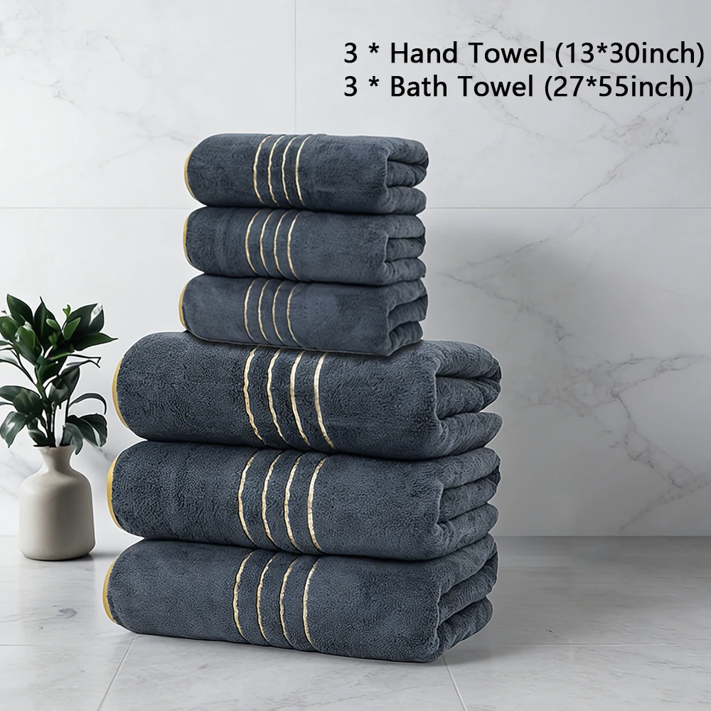 2/3/6/8 Pcs Bath Towel Set White & Gray with Gold Accents, Soft Absorbent Premium Towels for Home, Hotel & Bathroom image 3