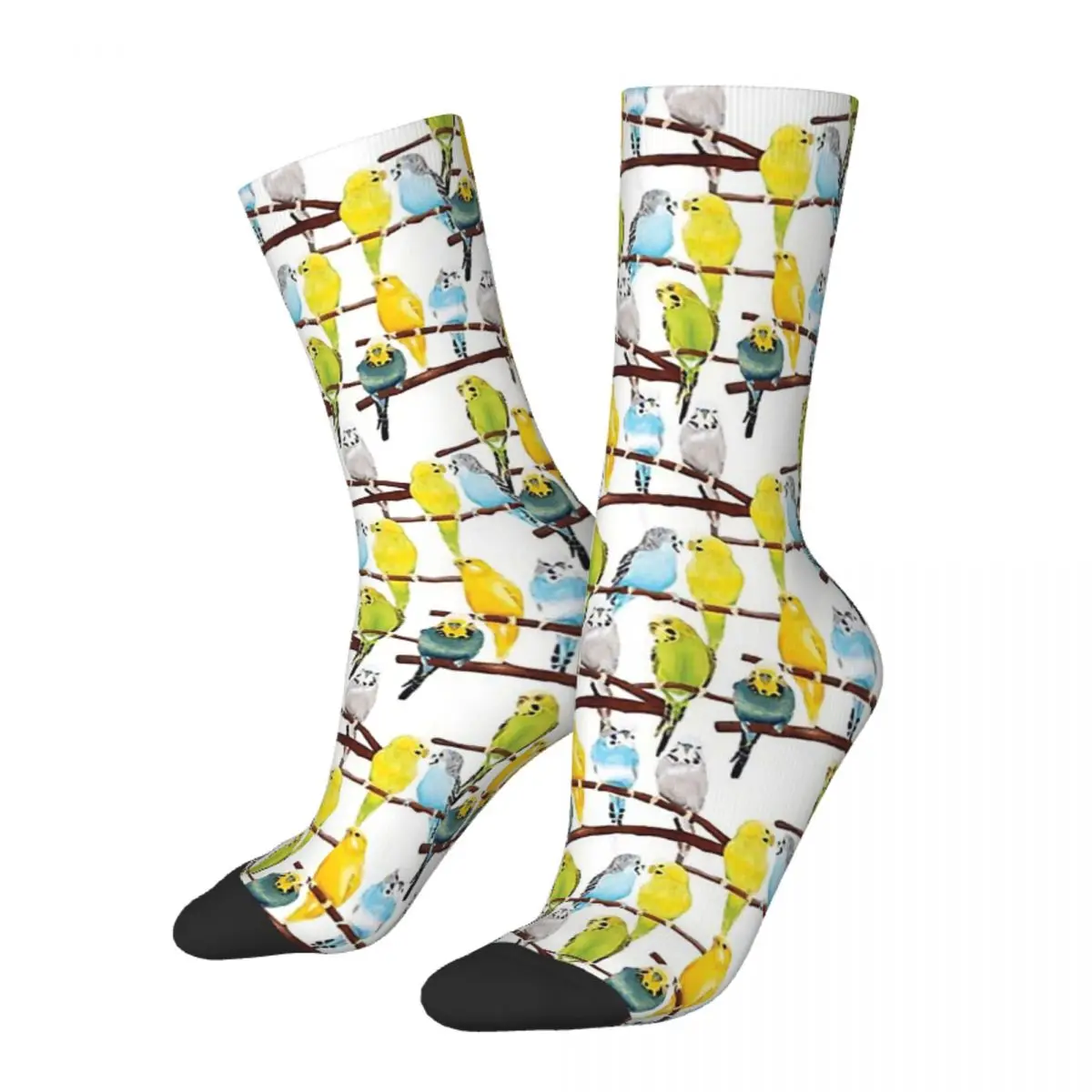 Funny Men's Socks Budgie Watercolour Retrorrot Cute and Cool Street Style Novelty Pattern Crew Crazy Sock Gift Printed