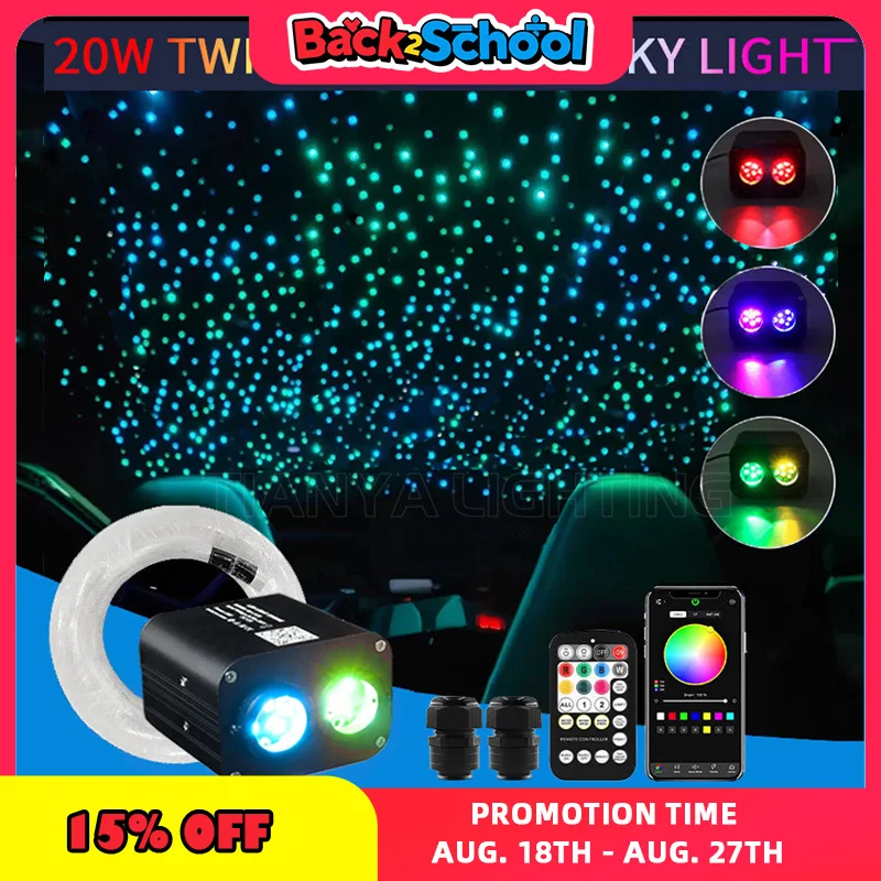 20W Scintillio Cielo stellato Auto Stella Luce Tetto Luce a led Fibra ottica Luce cielo Stella Decorazione del soffitto Doppia testa Controllo indipendente