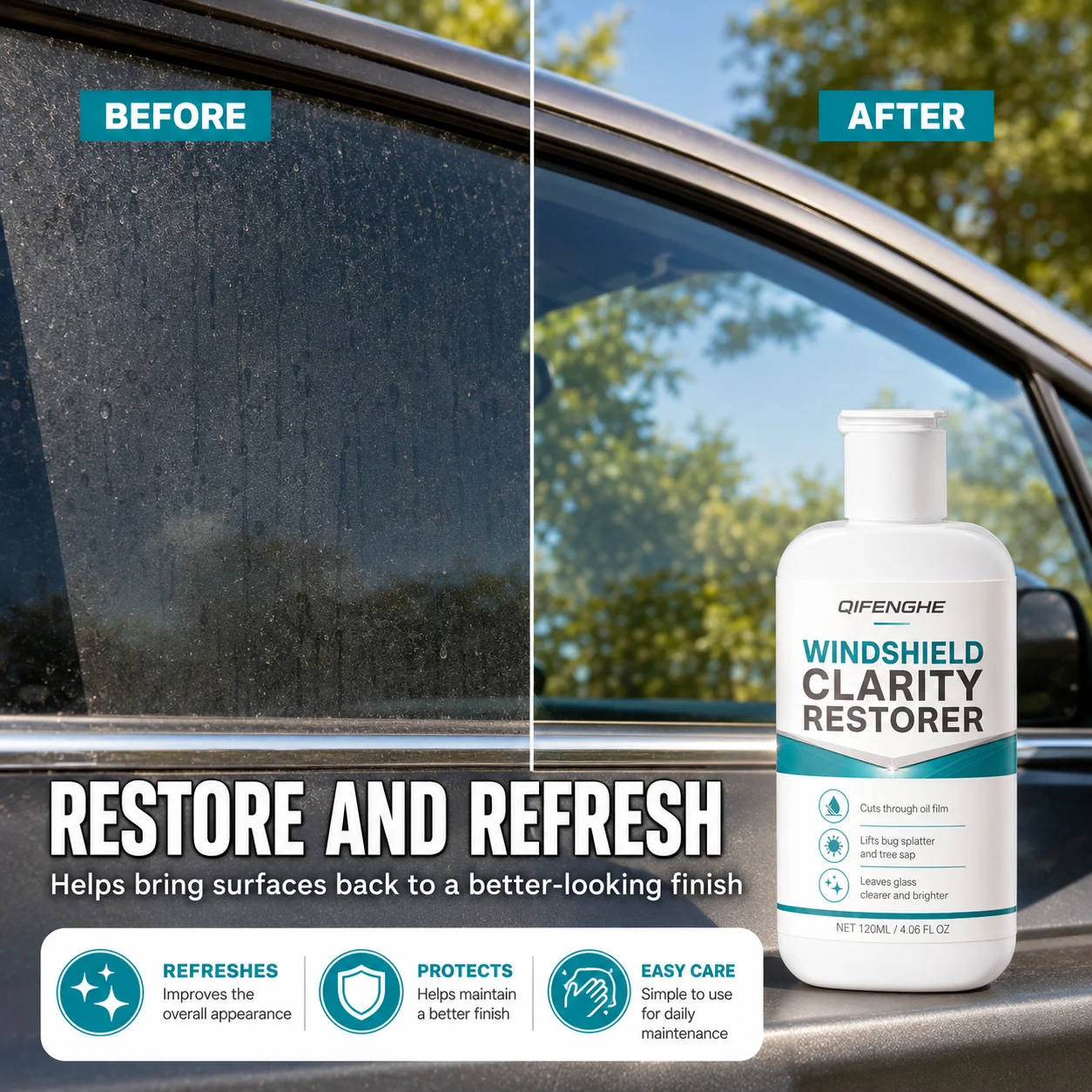 Car Windshield Glass Cleaner Clarity Restorer, Quickly Eliminate Oil Film Bug Stains for Bright Transparent Windows view 3