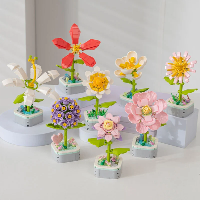 Potted Building Blocks Simulate Succulent Flower Bouquets, Creative Puzzle Block Toys, Eternal Flowers, Home Decoration