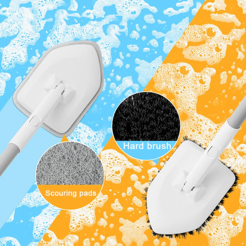 Double Head Triangular Floor Brush 180 Degree Rotatable Multifunctional Retractable Long Handle Sponge Household Cleaning Brush