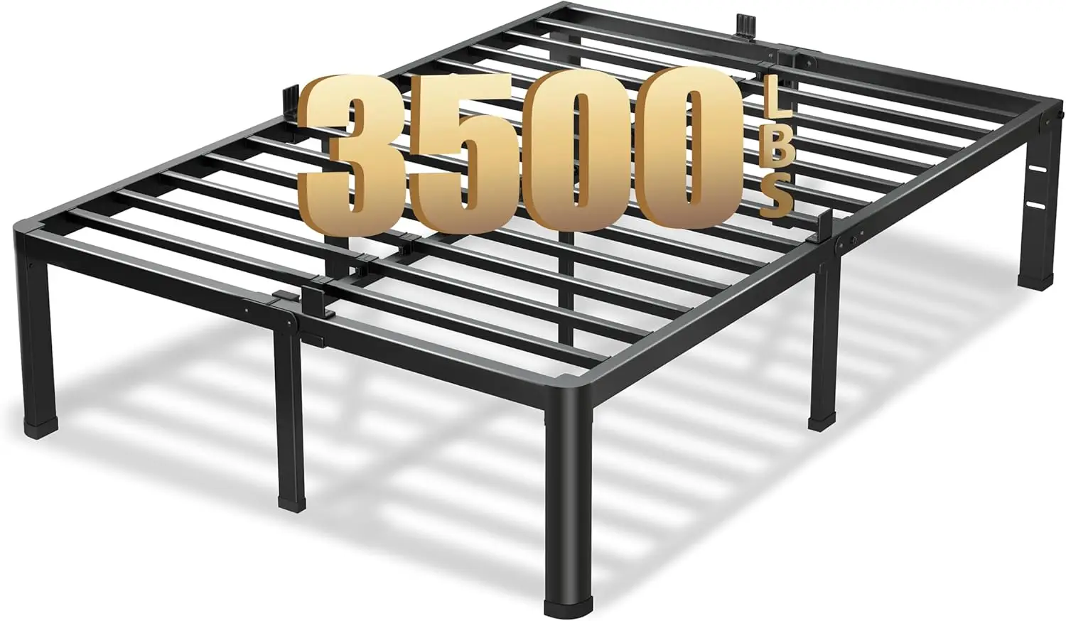 20 H King Size Bed Frame, 3500Lbs Heavy Duty Metal Platform With Round Corner Legs Mattr Slide Stopper, Steel Slat Support No