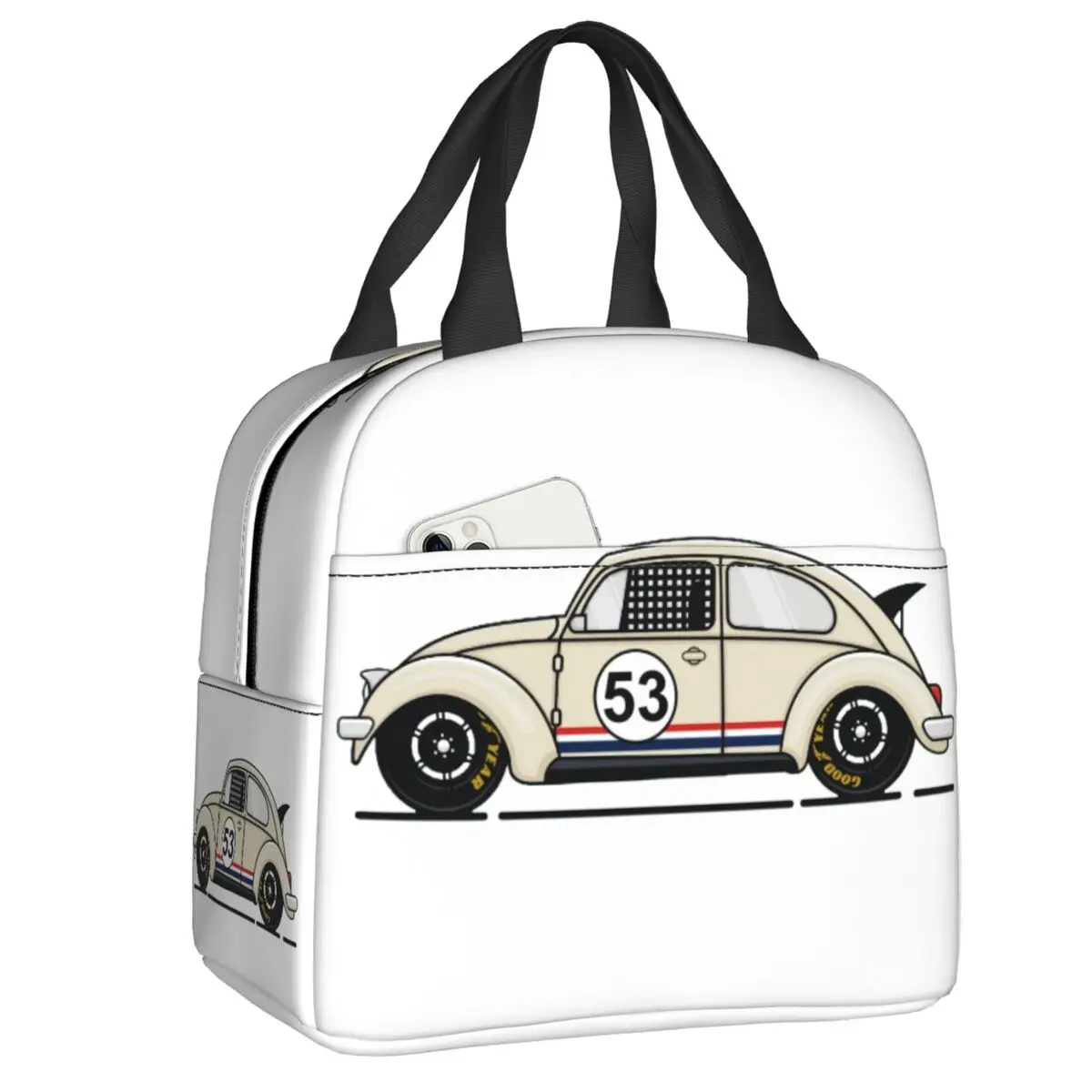 

Custom Classic Racing Car Herbie Insulated Lunch Bag for Women Portable Cooler Thermal Lunch Tote Kids School Children