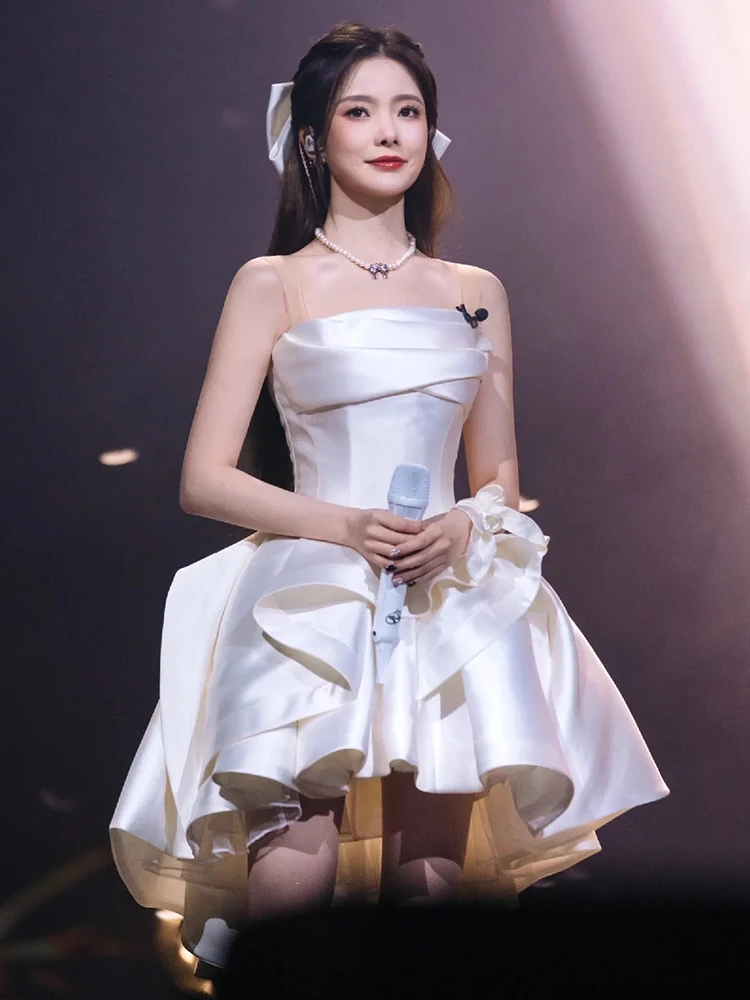 

Ele Satin Light Wedding Dr Birthday Registration Small Ceremony White ort Skirt Ele Sle Bridal Gown for Women