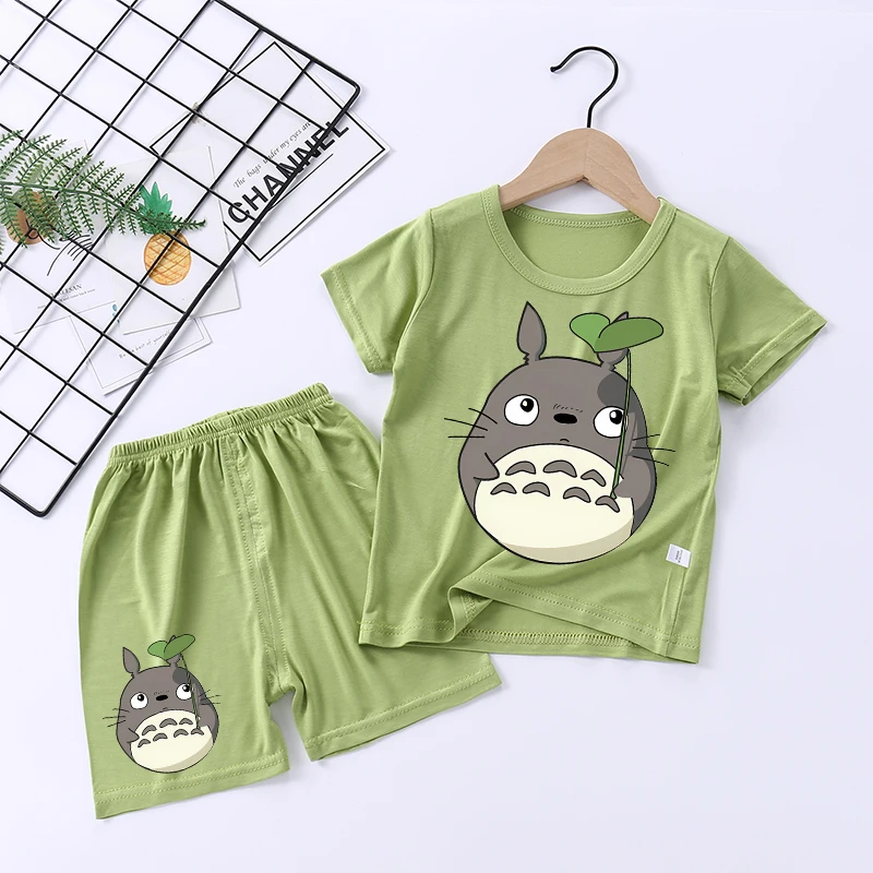 Totoro Girl Boy Sleepwear Anime Cartoon Pyjamas Set Children Short Sleeves Shorts Kids T Shirt Pajamas Summer Clothes Home Wear