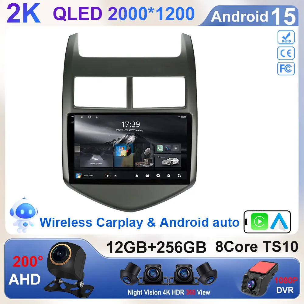 Reprodutor multimídia de rádio de carro android para chevrolet aveo 2 sonic t300 cpu de alto desempenho hdr qled navegação de carro gps 5g 2din
