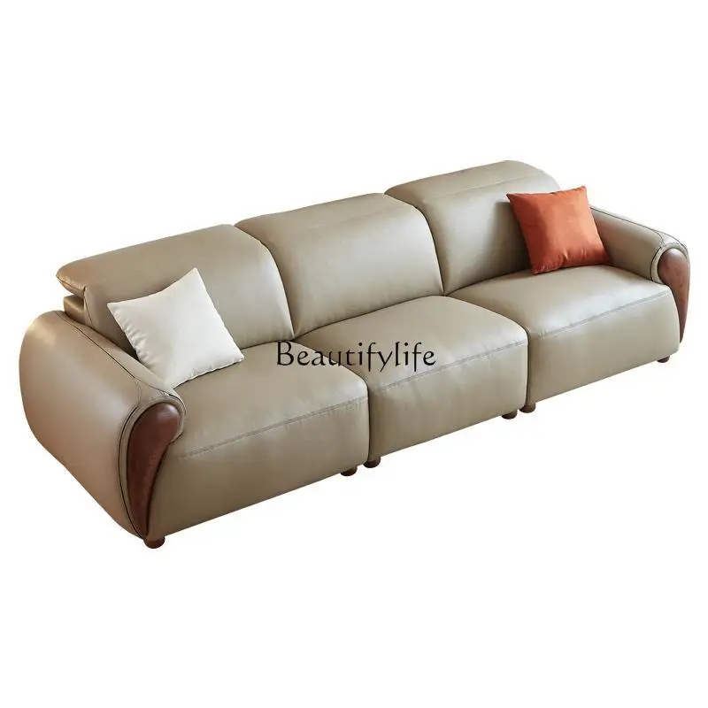 

Italian minimalist leather sofa first layer cowhide backrest adjustable living room small apartment