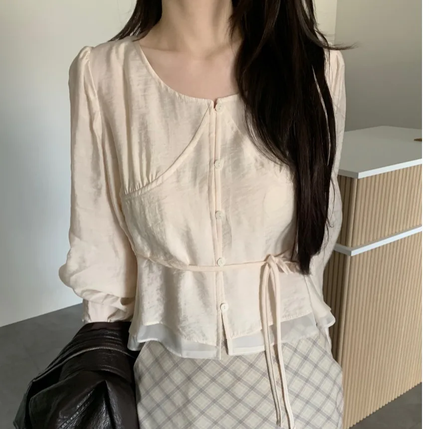 

Повседневная весенняя рубашка в корейском стиле, женская элегантная модная универсальная рубашка с длинными рукавами, женская рубашка китайского производства