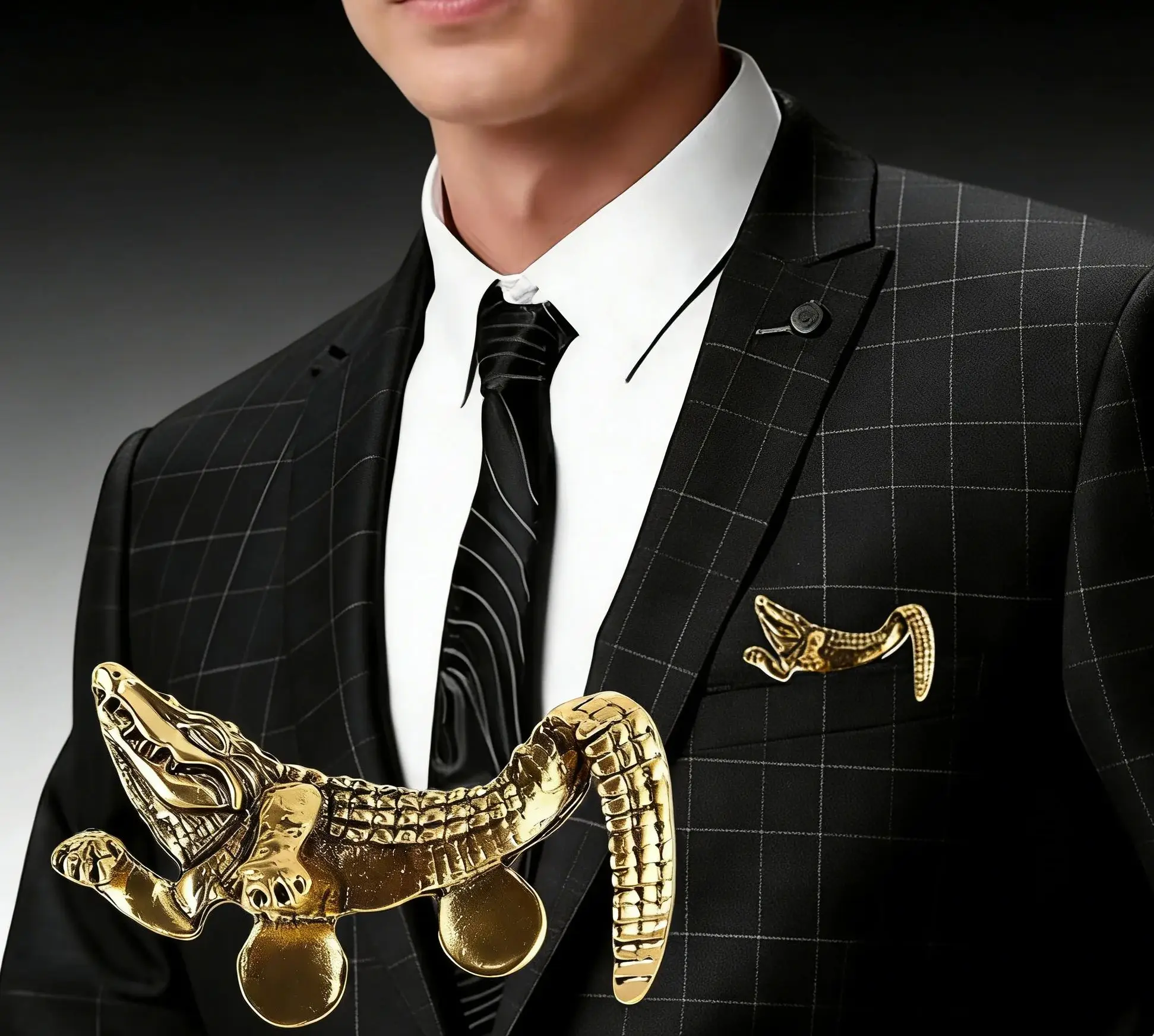 

Vintage Gentleman Animal Pocket Brooch Crocodile Tiger Shape Alloy Pin for Male Suit Coat Shirt Collar Decoration