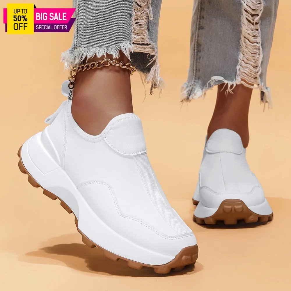 

2026 New Men's Slip On Chunky Sneakers All White Platform Dad Shoes Non-Slip Breathable Casual Sports Shoes for Streetwear