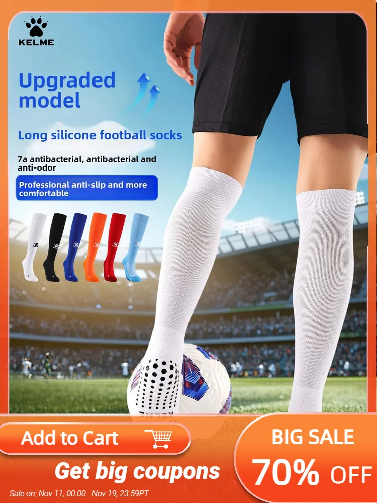 

KELME Men's Soccer Socks Long Tube Adult Match Training Football Socks Professional 7a Antibacterial And Anti Slip Sports Socks