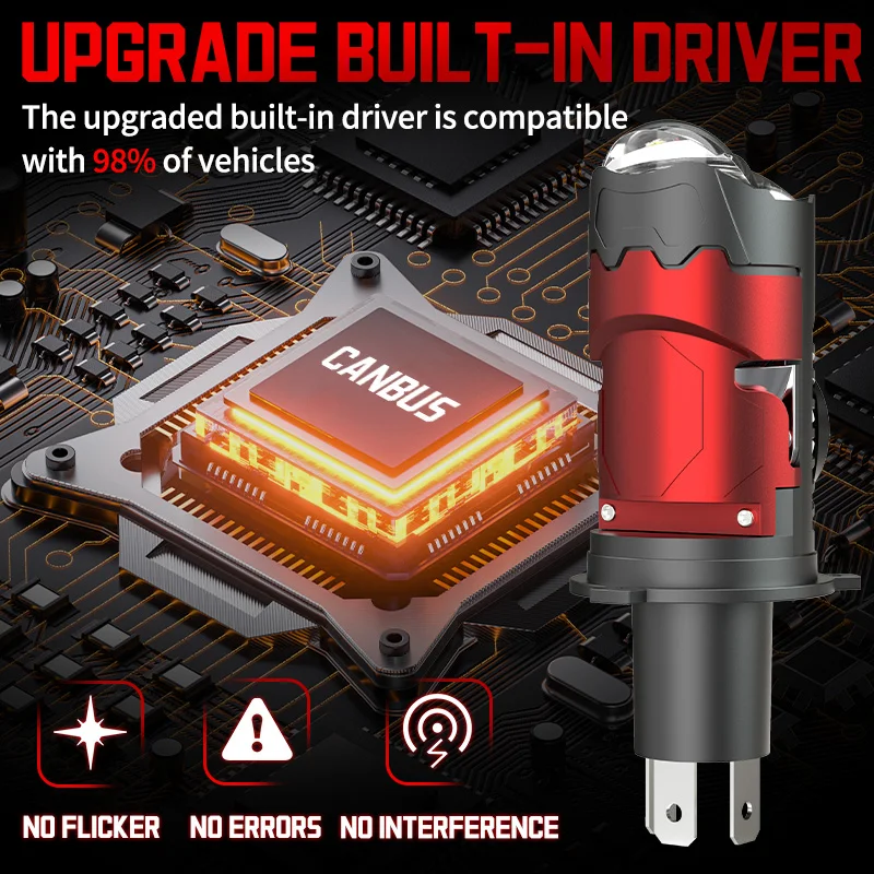 S&D H4 LED Headlight Bulb Projector Lens 300000LM 300W 6000K Super Bright Canbus H4 Car Headlight Bulbs with 15000PRM Turbo Fans