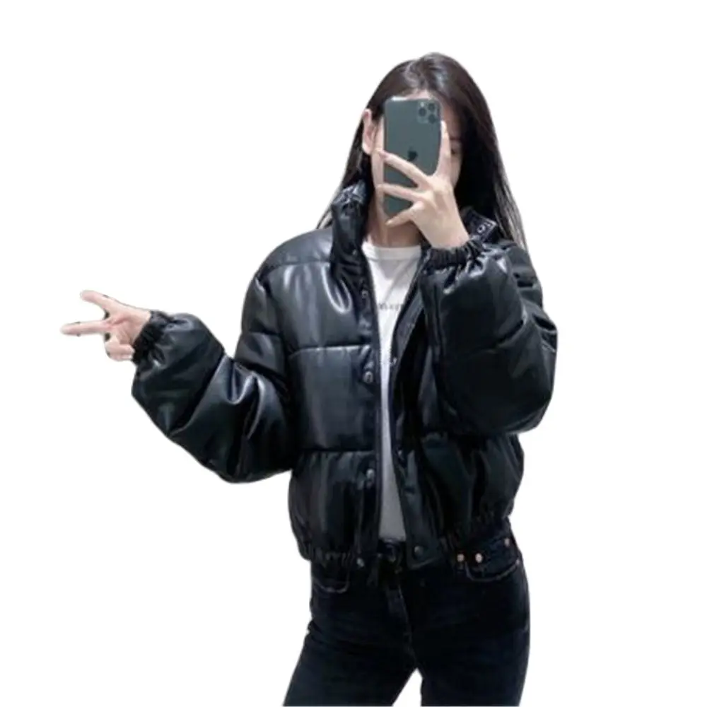 2024 Women Padded Pu Coat Women Fur Leather Parka Jacket Warm Croped Long Sleeve Outwear Pu Motorcycle Short Waterproof Jacket