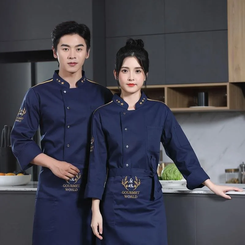 

Chef's Overalls Long-sleeved Kitchen and Back Kitchen Clothes Chinese and Western Catering Hotel Chef's Clothes for Men
