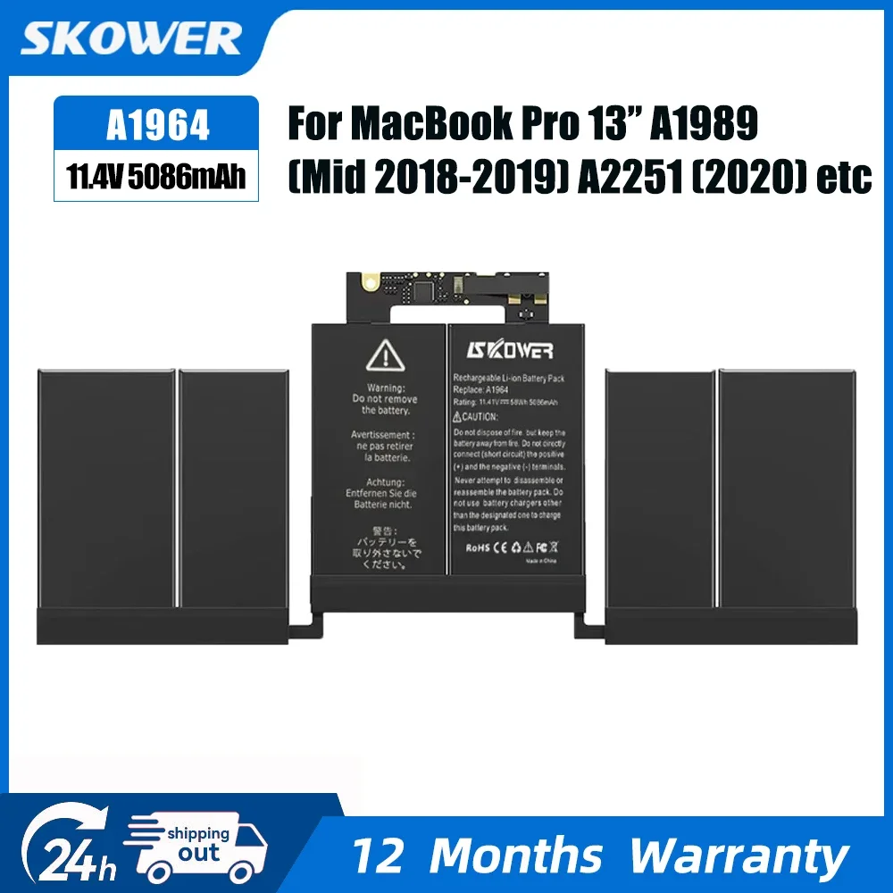 

Аккумулятор для ноутбука SKOWER A1964 для MacBook Pro 13 дюймов A1989 (середина 2018 г., 2019 г.) A2251 (2020 г.) EMC 3214 3358 3348
