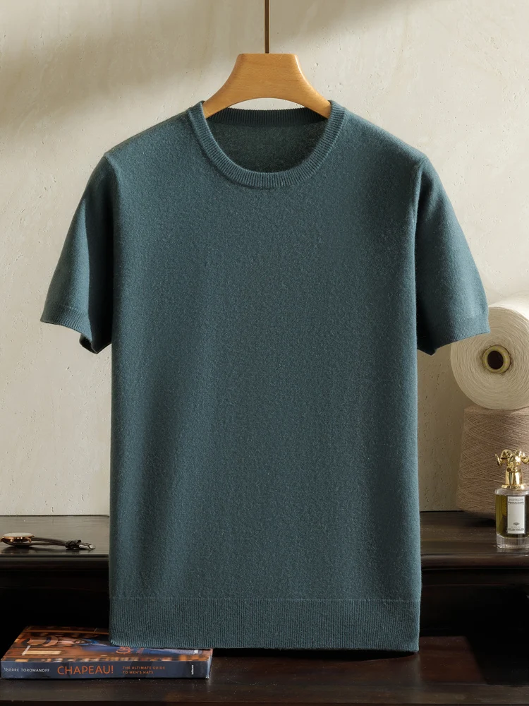 

Men Cashmere T-shirt Summer Short Sleeve Pullover Sweater 100% Cashmere Knitwear Basic Smart Casual Clothing Soft Comfy Tops