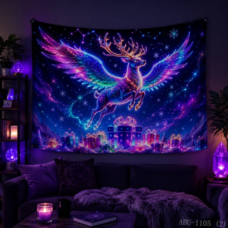 VIKAMA Starry Sky Constellation Elk Christmas Tapestry HD Background Cloth Holiday Atmosphere Room Decoration