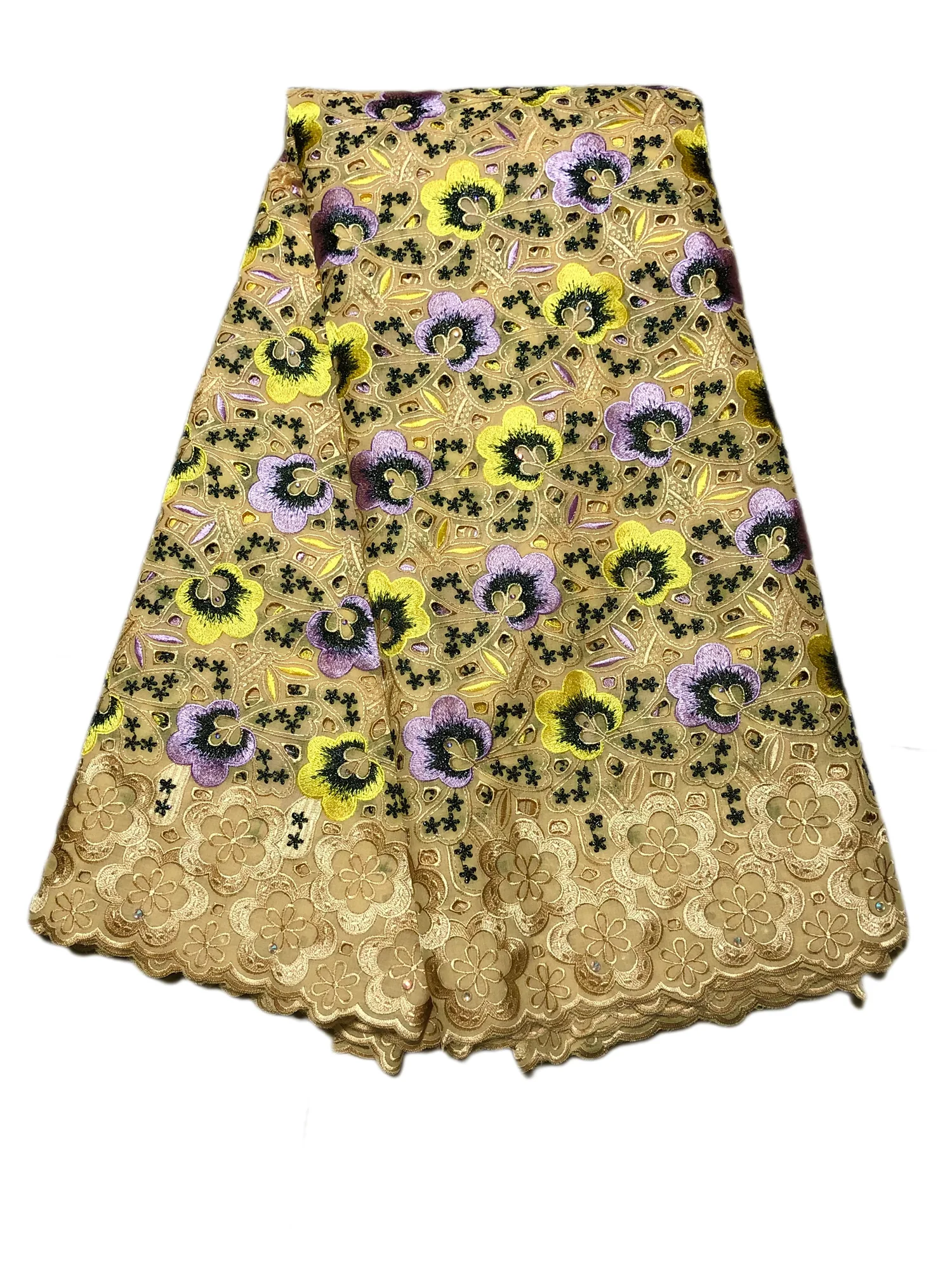 

Swiss Voile Lace in Switzerland Hight Quality Nigerian Embroidered Punched 100% Cotton Stones Lace Fabric For Brdal Prom Dresses