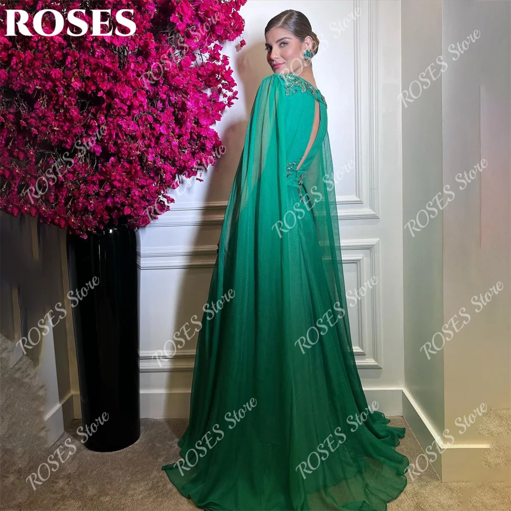 ROSES Green Beach Evening Dresses Embroidery Prom Dress فساتين السهرة Chiffion Party Dress For Woman فساتين للحفلات الراقصة
