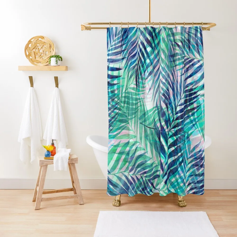 

Palm Leaves - Indigo Green Shower Curtain Bathroom For Shower Anti-Mold Waterproof Shower Curtain